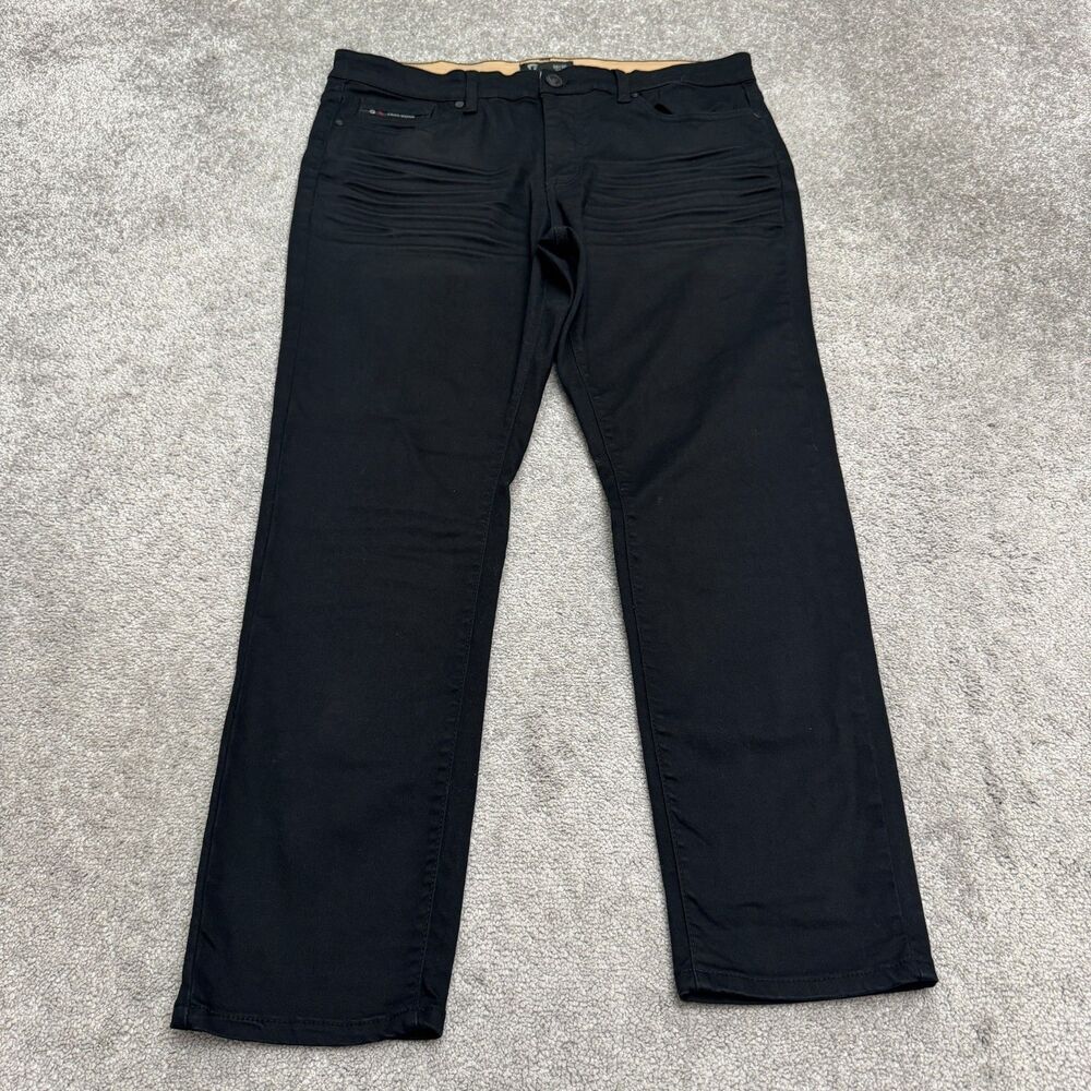 Fried Denim Slim Fit Denim Jeans Mens 36 Black Whiskered Straight Leg Stretch